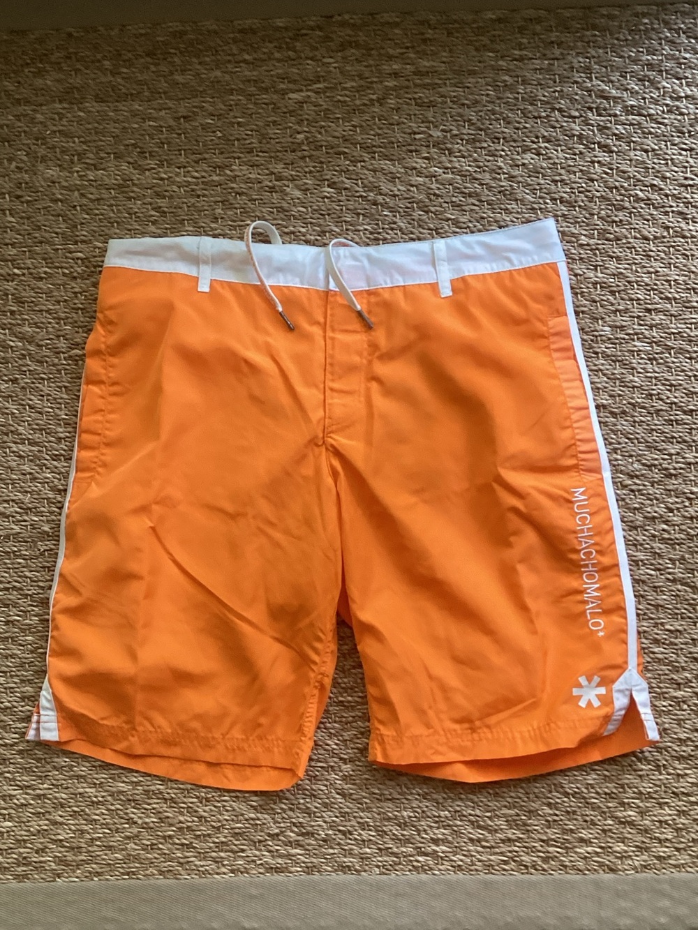 Orange Men’s Swim Board Shorts with White Trim